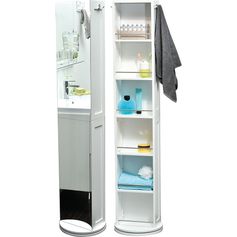 Colonne salle de bain pivotante miroir et étagères blanche 18x170x30cm