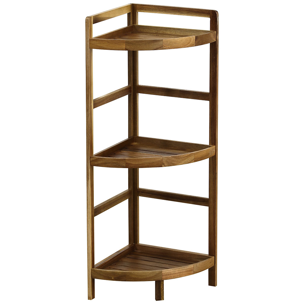 Meuble d'angle salle de bain 3 étagères acacia 29x85x29cm
