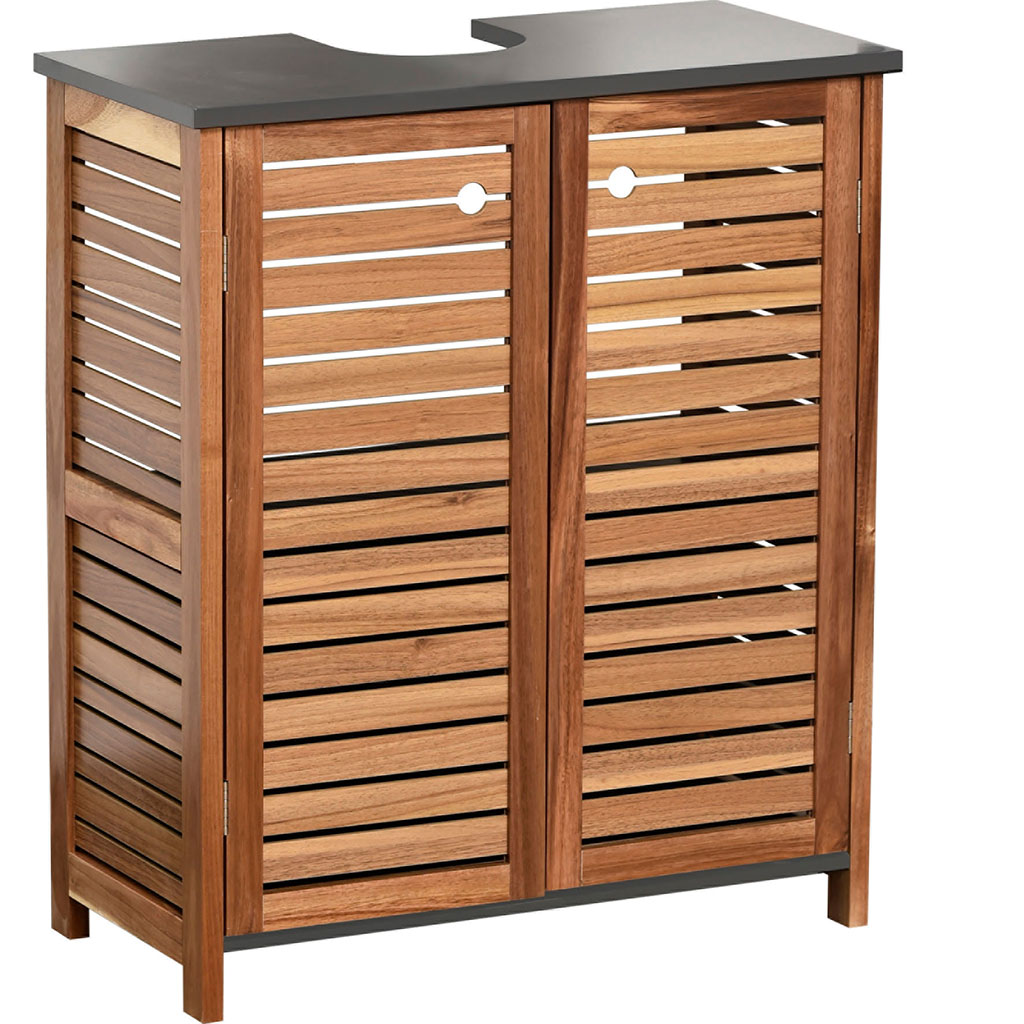 Meuble sous lavabo 2 portes 1 étagère acacia 66x70x30cm