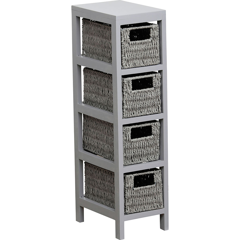 Meuble de rangement 4 paniers tressés gris 17x64.5x24cm - Centrakor