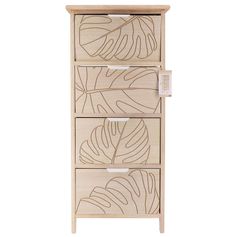 Meuble de rangement PAULOW 4 tiroirs et motifs feuilles H 86cm