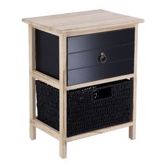 Meuble de rangement paulownia 1 panier 1 tiroir noir bois 37.5x48x27.5cm