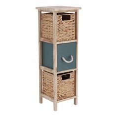 Meuble de rangement paulownia 2 paniers 1 tiroir kaki 25x77x25cm