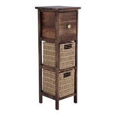 Meuble de rangement paulownia 2 paniers 1 tiroir marron bois 25x77x25cm