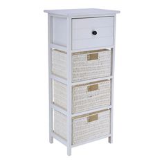 Meuble de rangement paulownia 3 paniers 1 tiroir blanc 37.5x86x27.5cm