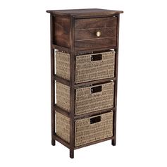 Meuble de rangement paulownia 3 paniers 1 tiroir marron 37.5x86x27.5cm