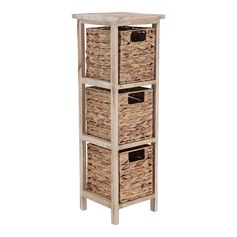 Meuble de rangement paulownia 3 paniers jacinthe naturel 25x77x25cm