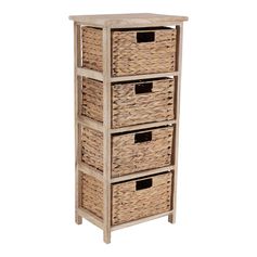Meuble de rangement paulownia 4 paniers jacinthe naturel 37.5x86x27.5cm