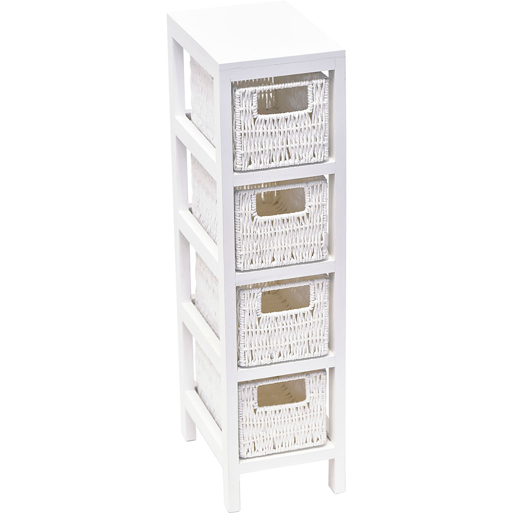 Meuble de rangement salle de bain blanc 4 paniers blancs 24x64.5x17cm ...