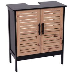 Meuble sous-lavabo BERGEN 2 portes noir et bois 60x70x30cm