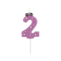 Mini bougie anniversaire chiffre 2 violet H5cm