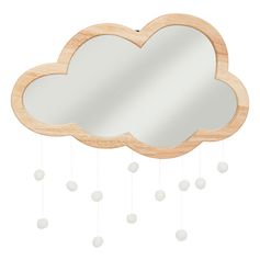 Miroir nuage en bois avec pompons 40x36cm