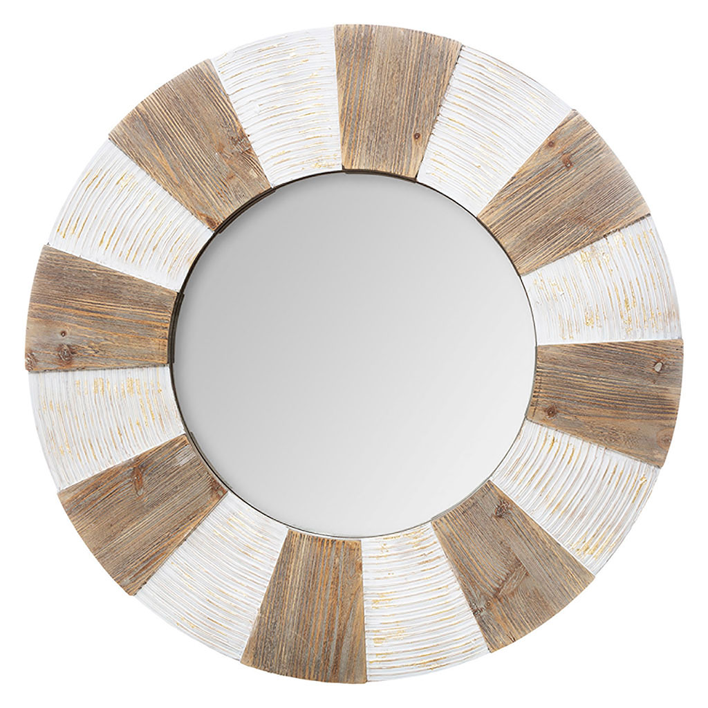 Miroir rond bois à relief en bois bicolore D 90cm