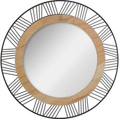 Miroir rond métal et bois D 45cm