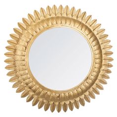 Miroir rond métal feuilles doré D 70cm