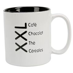 Mug céramique imprimé "café, chocolat, thé, céréales" blanc 64cl