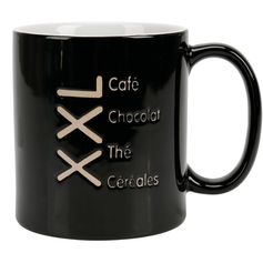 Mug céramique imprimé "café, chocolat, thé, céréales" noir 64cl