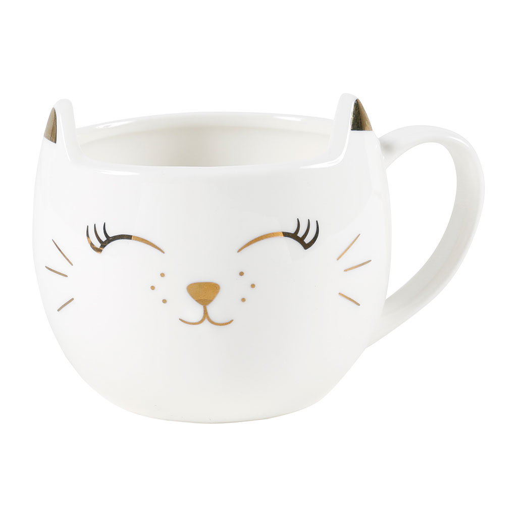 Mug porcelaine chat blanc et doré 25cl