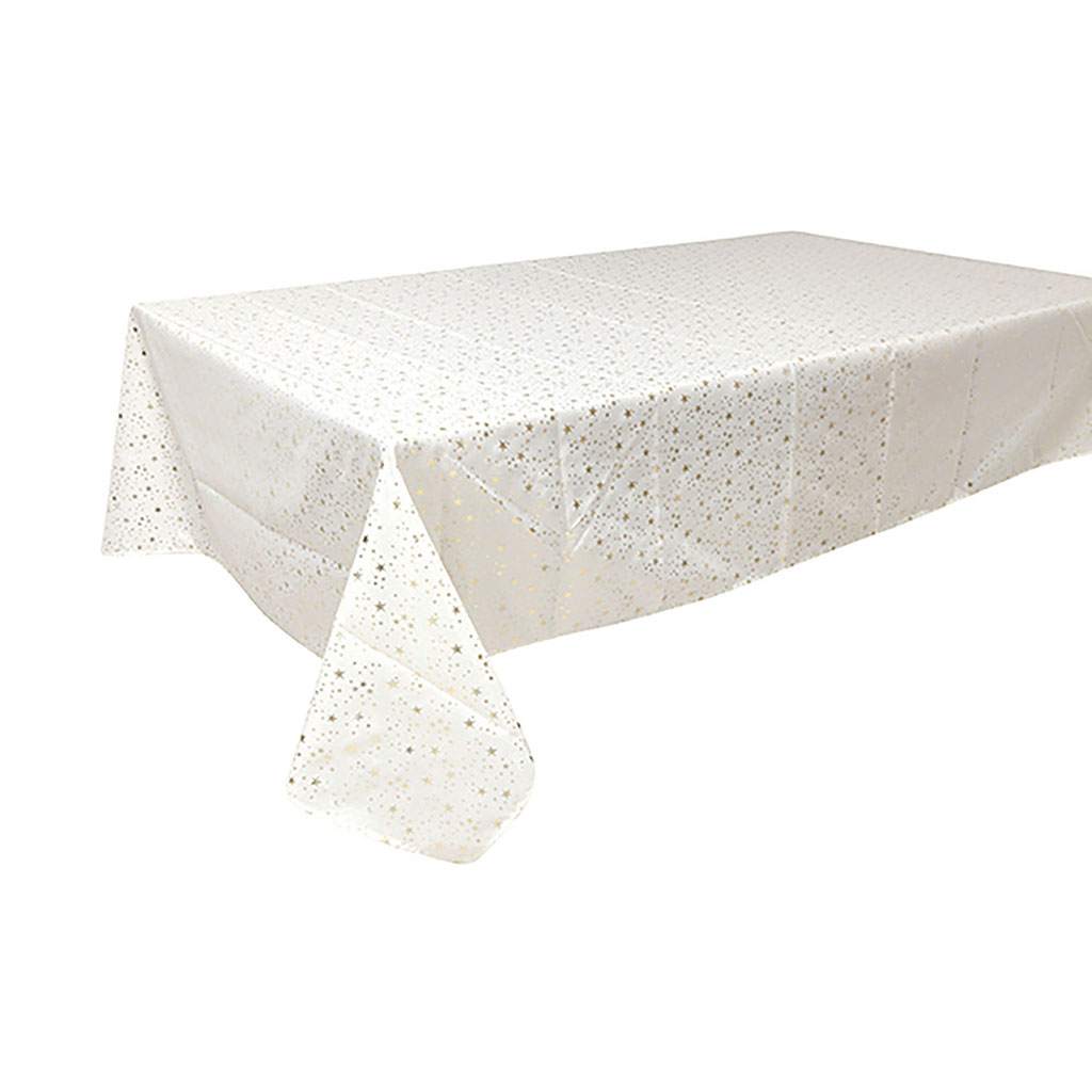 Nappe de Noël étoiles 140x360cm polyester ivoire et or