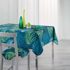 Nappe rectangulaire polyester imprimé végétal bleu 150x240cm