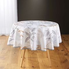 Nappe ronde MIRALINE polyester beige et blanche D 180cm