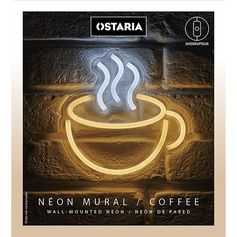 Néon tasse à café orange USB 18x20cm