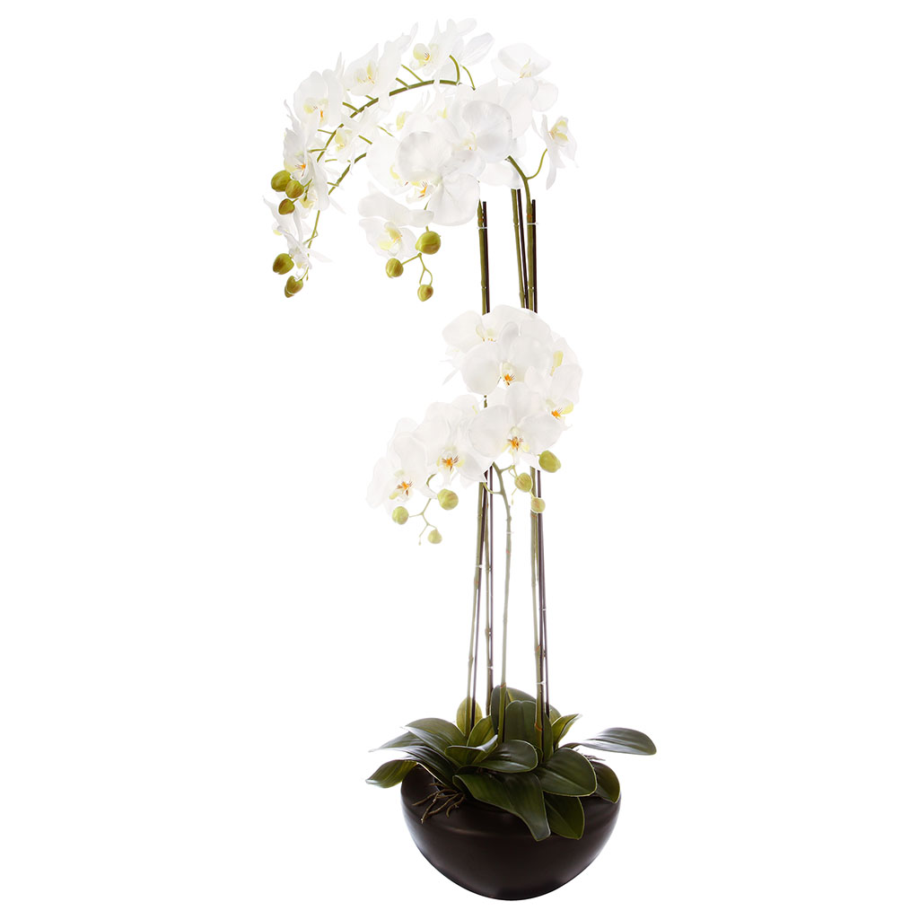 Orchidée artificielle et pot céramique noir H 110cm - ATMOSPHERA - Centrakor