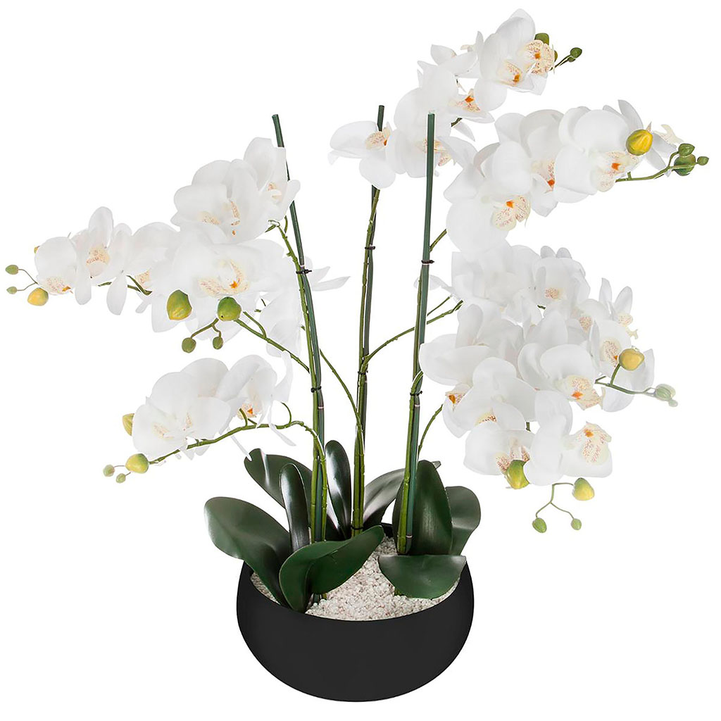 Orchidée artificielle et pot céramique noir H 65cm - ATMOSPHERA - Centrakor