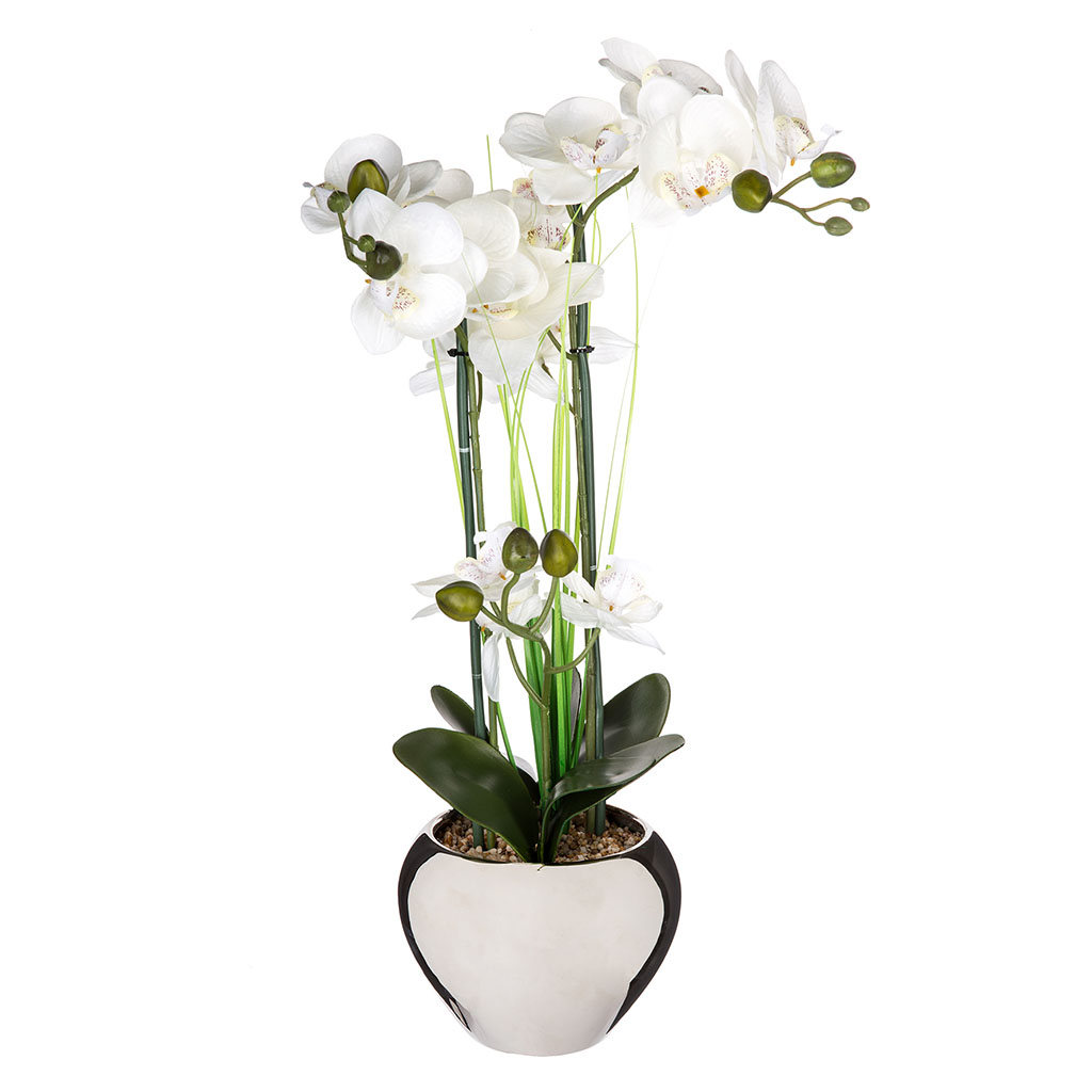 Orchidée artificielle et vase céramique argenté H 53cm - Centrakor