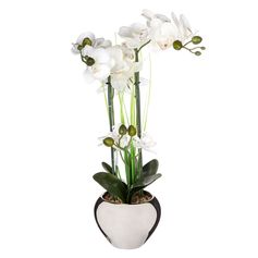 Orchidée artificielle et vase céramique argenté H 53cm