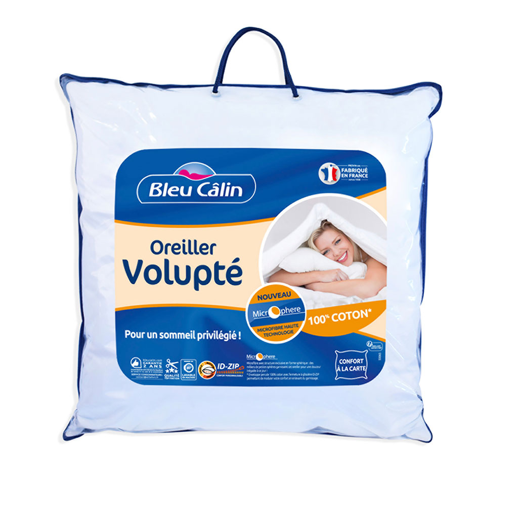 Oreiller Bébé BLEU CÂLIN 40x60cm - Lavable à 95°C, Garnissage Moelleux, Enveloppe Douce - Fabriqué En France, Pour Enfants à Partir De 18 Mois - 12