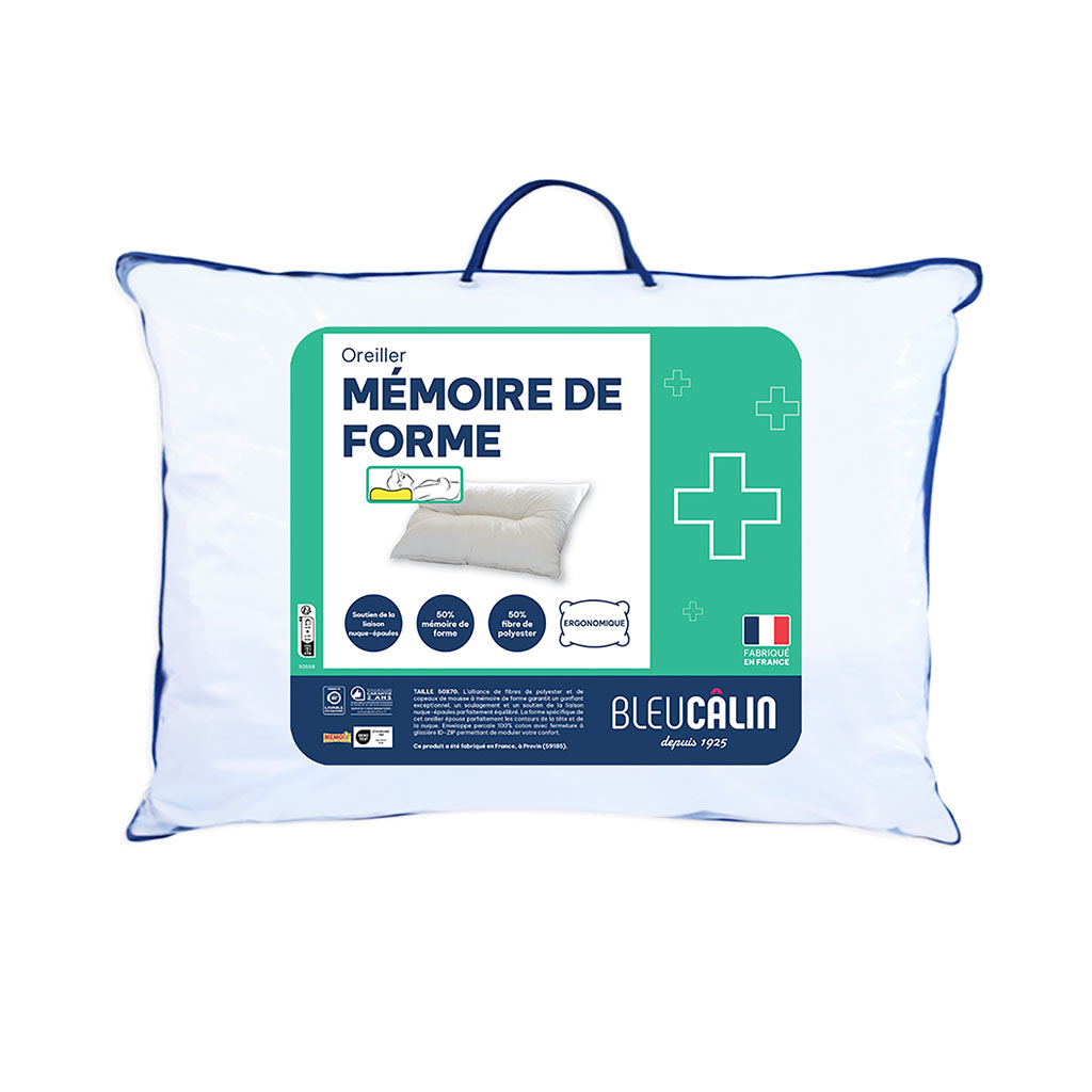 Oreiller mémoire de forme Bleu Câlin 650g 50x70cm