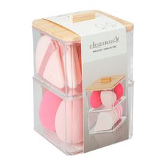 Organisateur maquillage 2 compartiments avec 4 beauty blenders et 8 finger pads 9.5x15x9.5cm