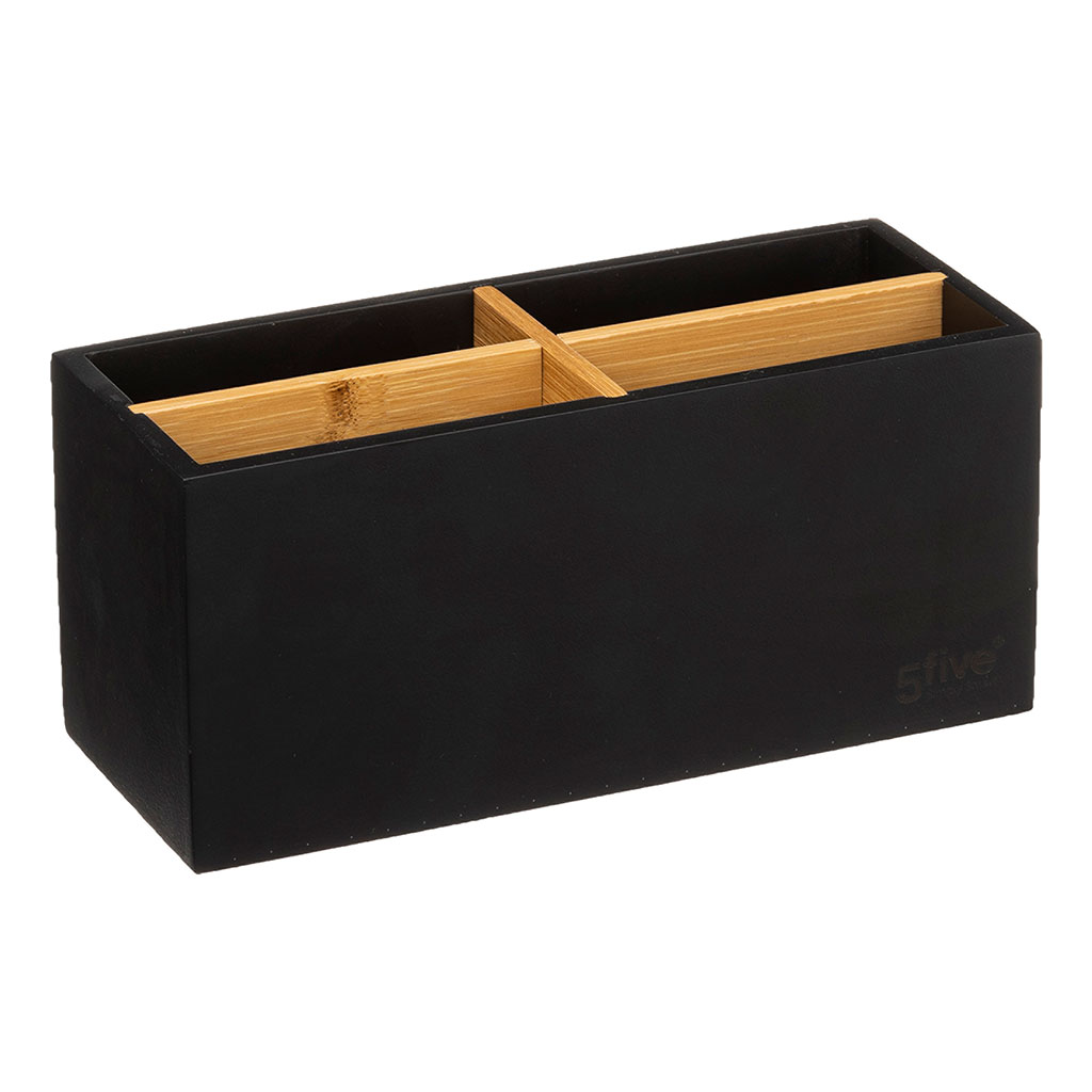 Boîte de rangement carrée métal noir et bambou 14x20x20cm - Centrakor