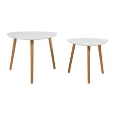 Paire de tables gigognes blanches et pieds bois