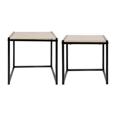 Paire de tables gigognes carrées bois et métal noir