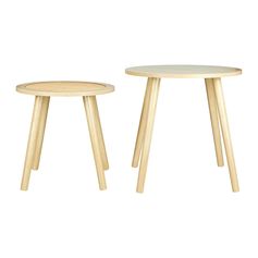 Paire de tables gigognes rondes cannage et bois naturel