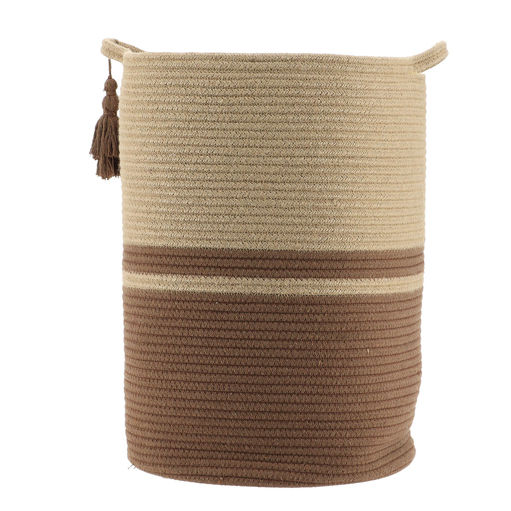 Panier à linge avec anses roseau tressé et coton blanc D 37x50cm - Centrakor