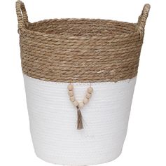 Panier à linge avec anses roseau tressé blanc 35x38x35cm