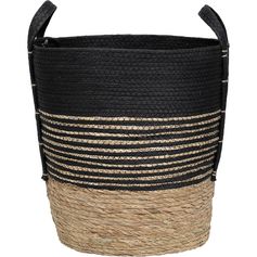 Panier à linge avec anses roseau tressé noire rayée 40x42x40cm