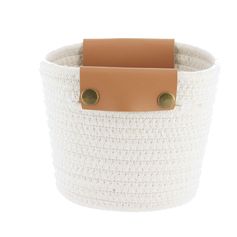 Panier coton blanc poignée marron 15x12cm