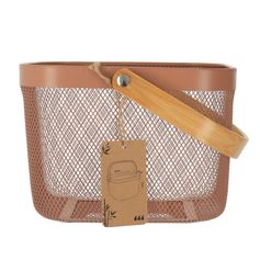 Panier de rangement grille métal anse bambou caramel