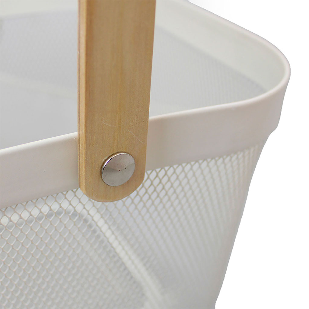 Panier De Rangement Multifonction En Maille D'acier Panier De Récolte En Métal Noir Et Poignées Bois Métallique Avec Poignée En Bois Panier De Rangement Rectangulaire