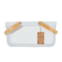 Panier de rangement rectangulaire métal blanc et double anse bambou
