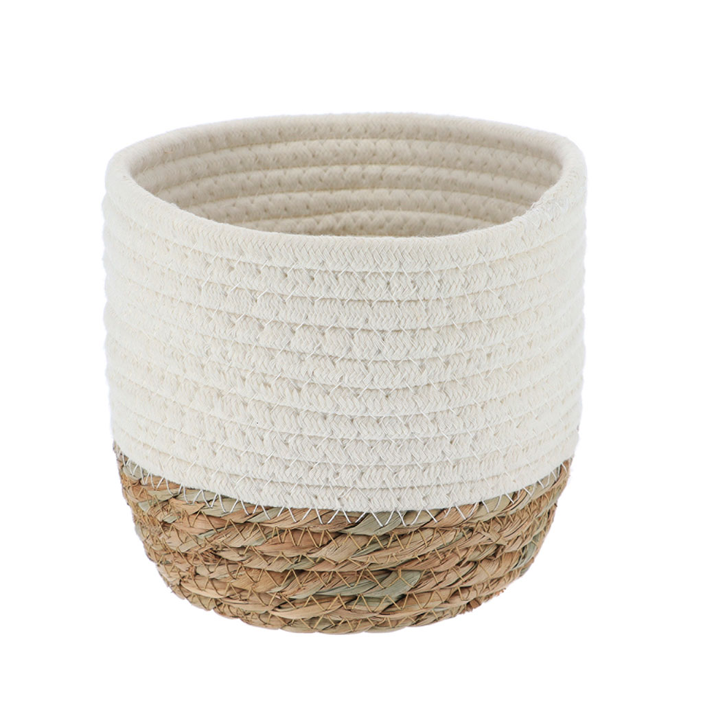 Panier de rangement rond bi matière blanc D 14x14cm Centrakor