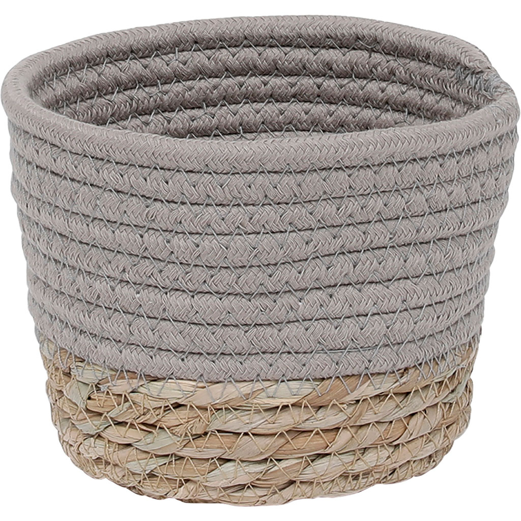 Panier de rangement rond bi matière taupe D 15x12cm Centrakor