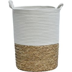 Panier à linge avec anses roseau tressé et coton blanc D 37x50cm