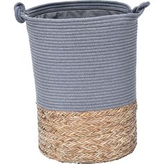 Panier à linge avec anses roseau tressé et coton gris D 37x50cm