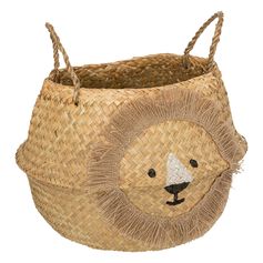 Panier déco enfant imprimé lion en roseaux D 35cm