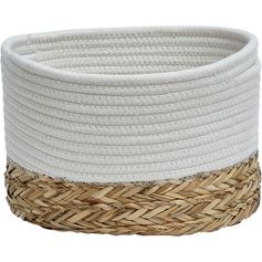 Panier ovale bimatière roseau tressé et coton blanc 30x17x22cm